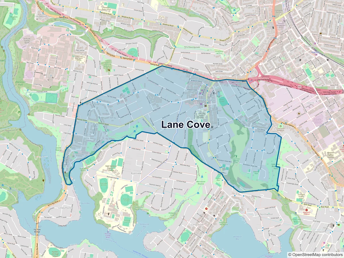 Map of Lane Cove, NSW, Australia