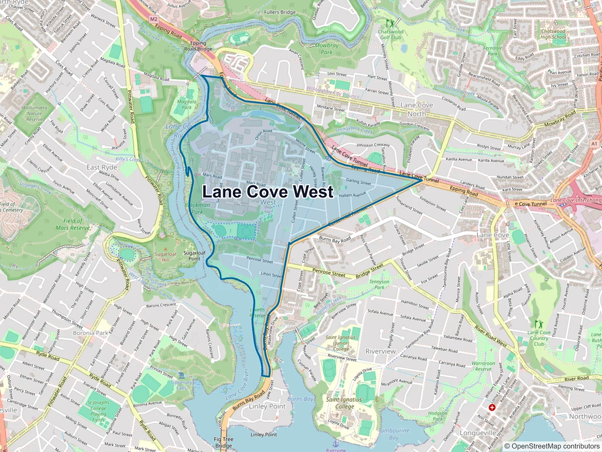 Map of Lane Cove West, NSW, Australia