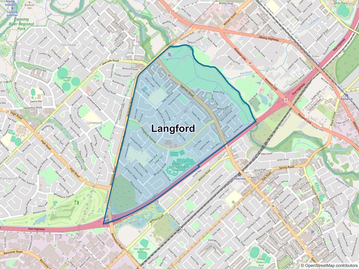 Map of Langford, WA, Australia