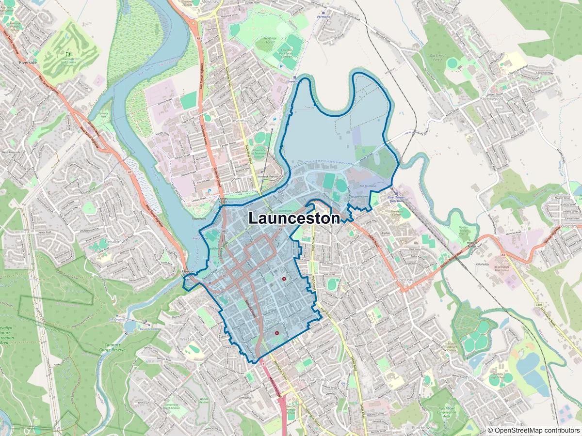 Map of Launceston, TAS, Australia