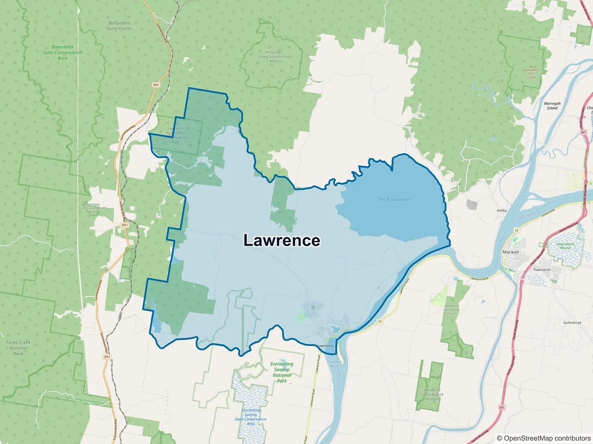 Map of Lawrence, NSW, Australia