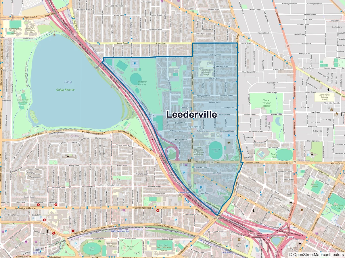 Map of Leederville, WA, Australia