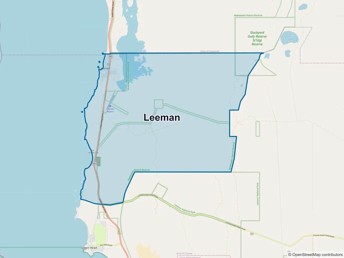 Map of Leeman, WA, Australia