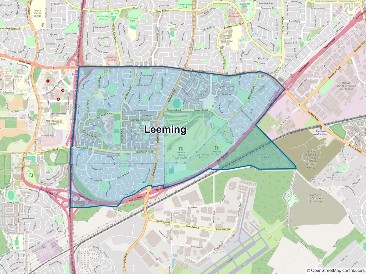 Map of Leeming, WA, Australia