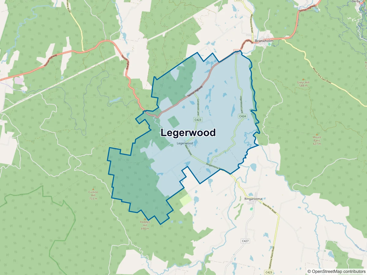 Map of Legerwood, TAS, Australia