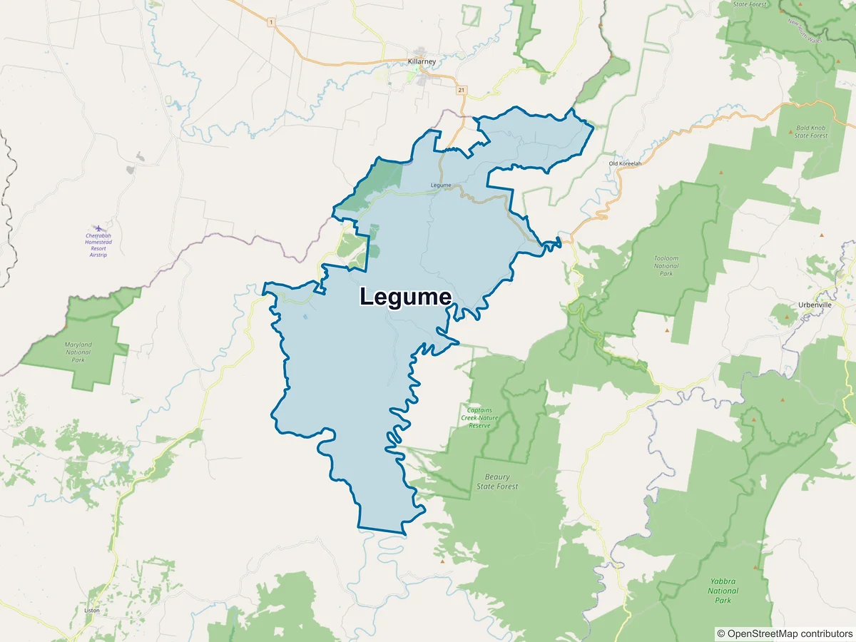 Map of Legume, NSW, Australia