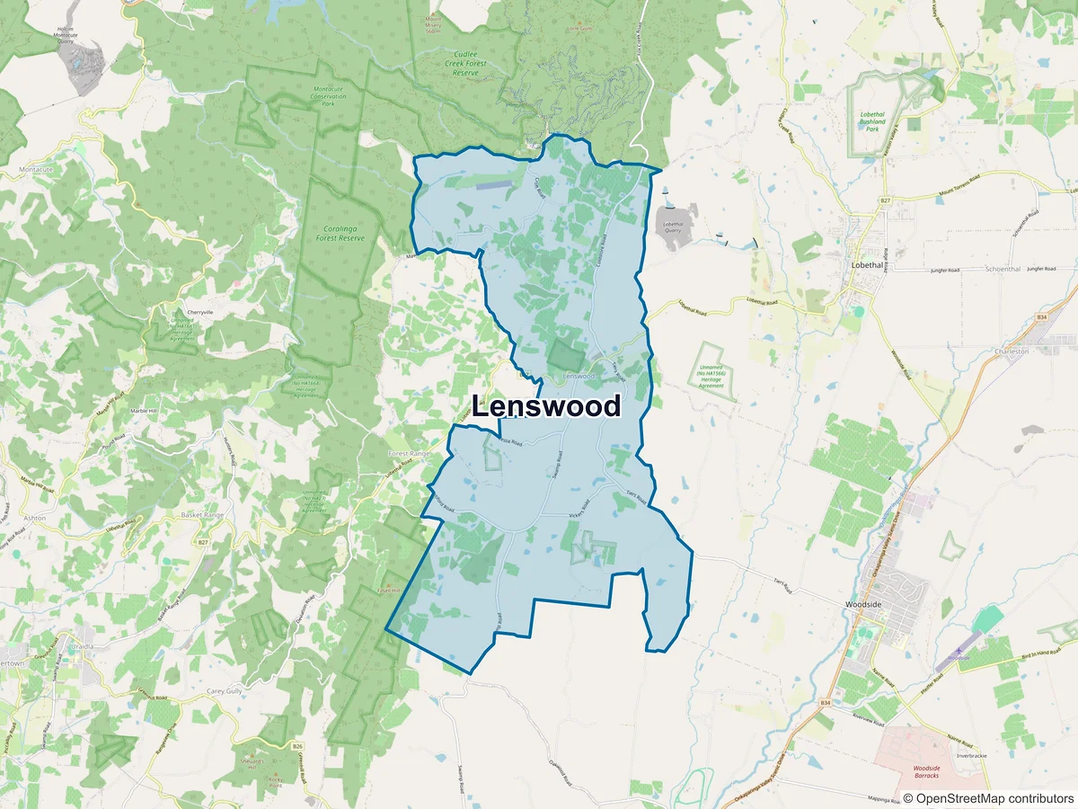 Map of Lenswood, SA, Australia