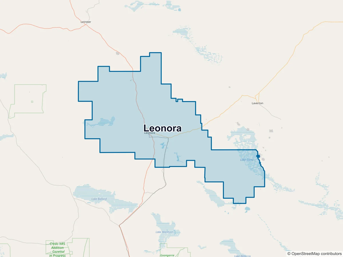 Map of Leonora, WA, Australia