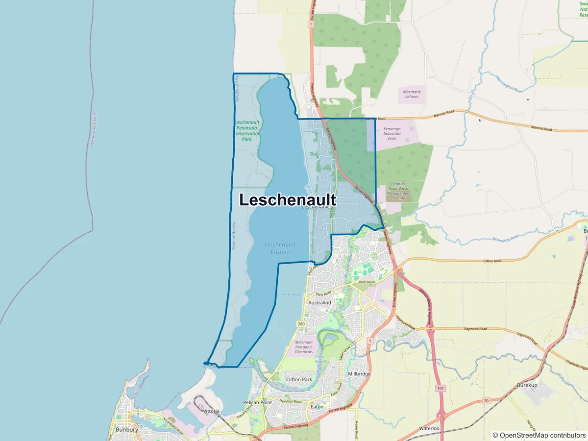 Map of Leschenault, WA, Australia