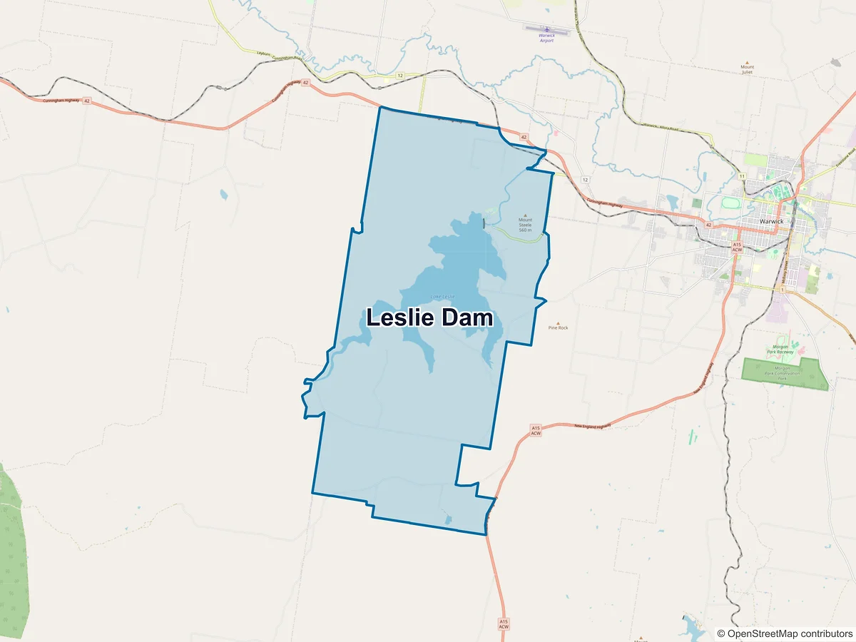 Map of Leslie Dam, QLD, Australia