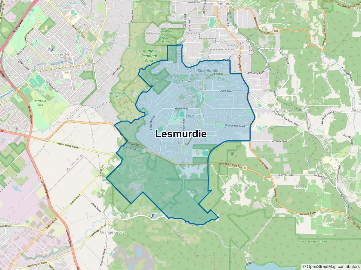 Map of Lesmurdie, WA, Australia