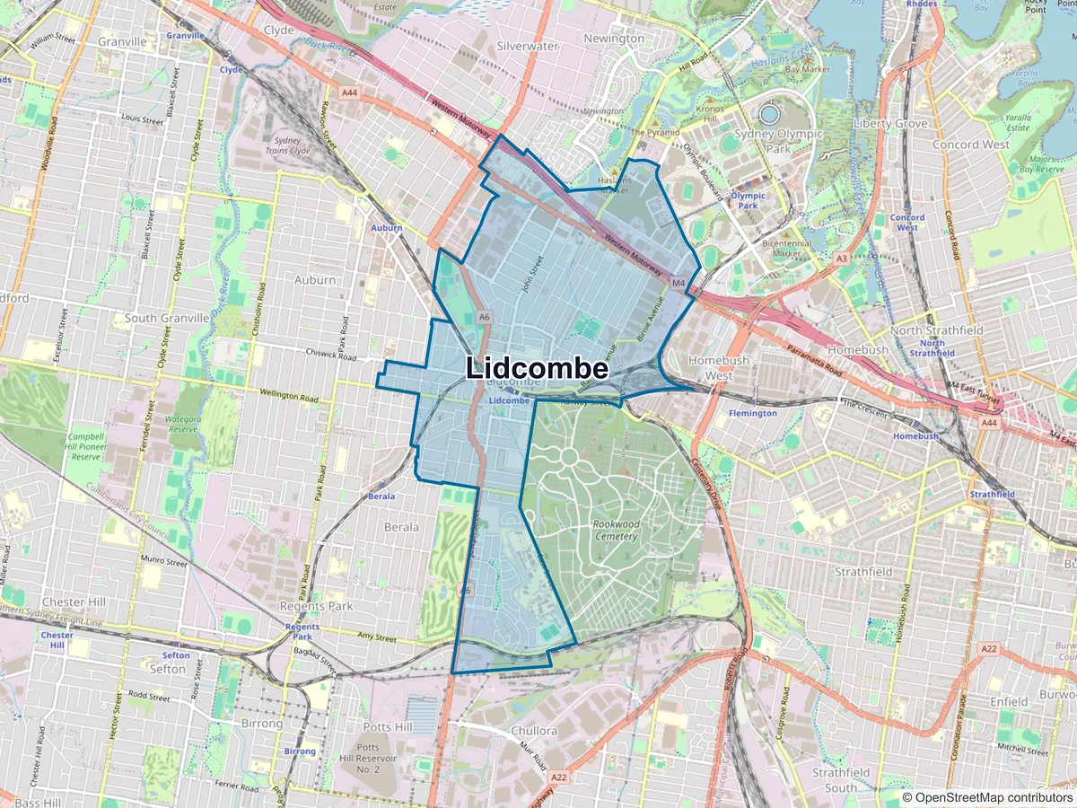 Map of Lidcombe, NSW, Australia