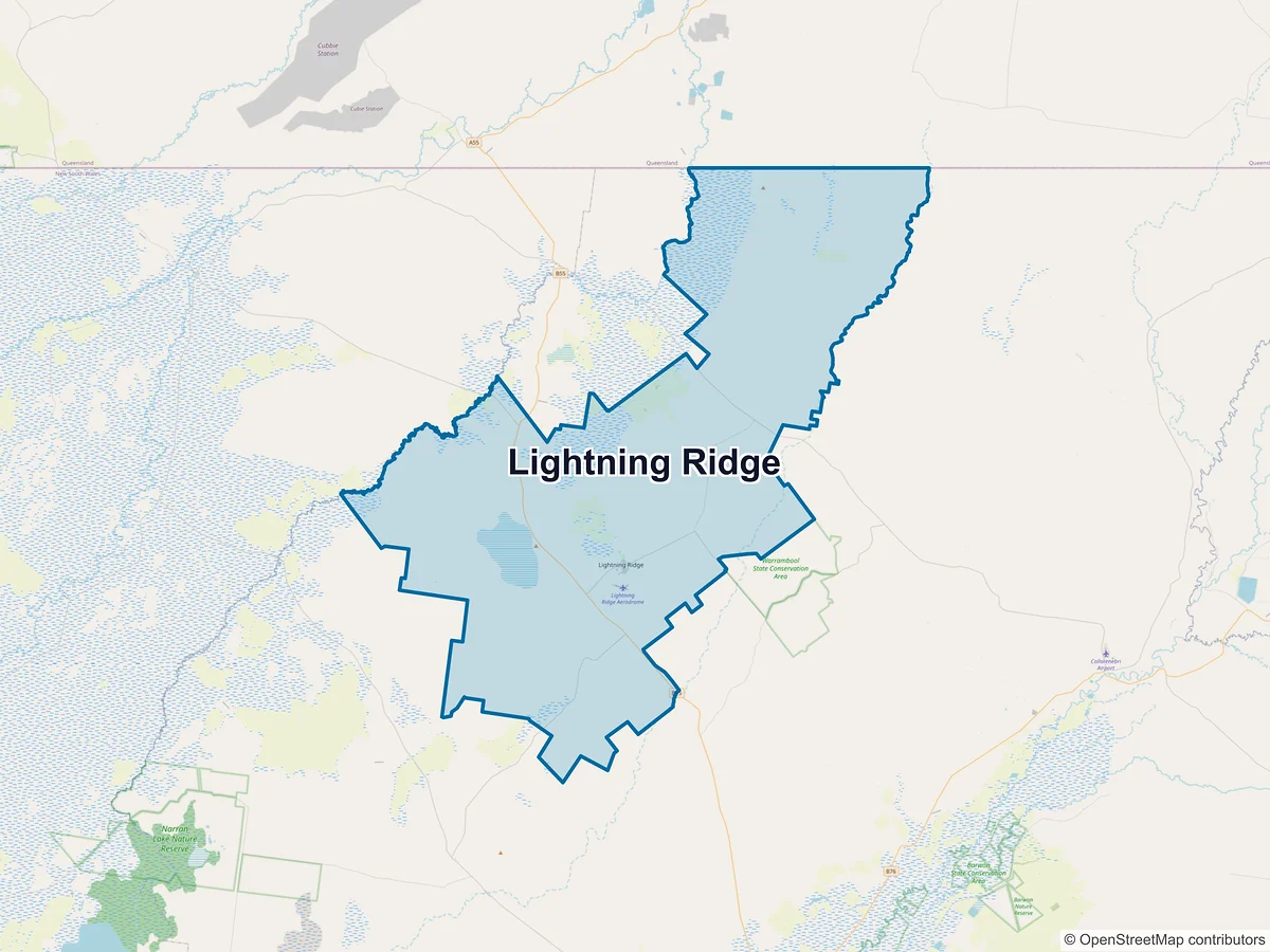 Map of Lightning Ridge, NSW, Australia