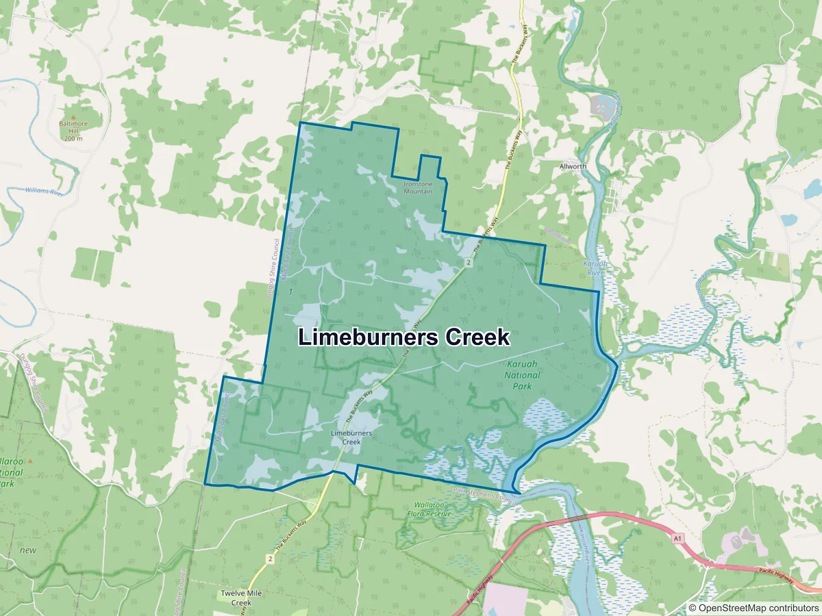 Map of Limeburners Creek, NSW, Australia
