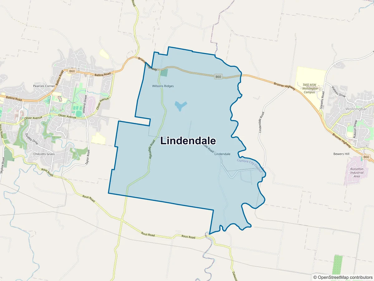 Map of Lindendale, NSW, Australia
