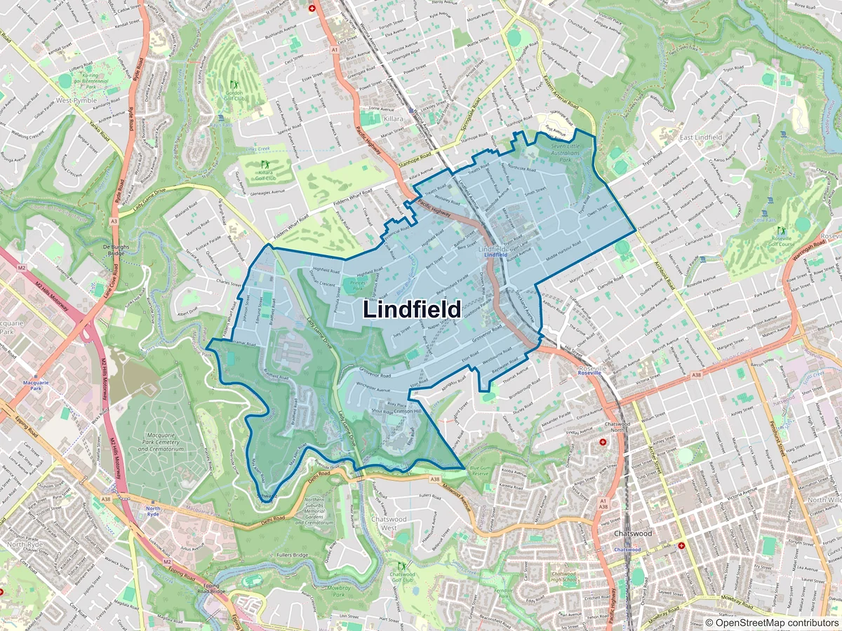 Map of Lindfield, NSW, Australia