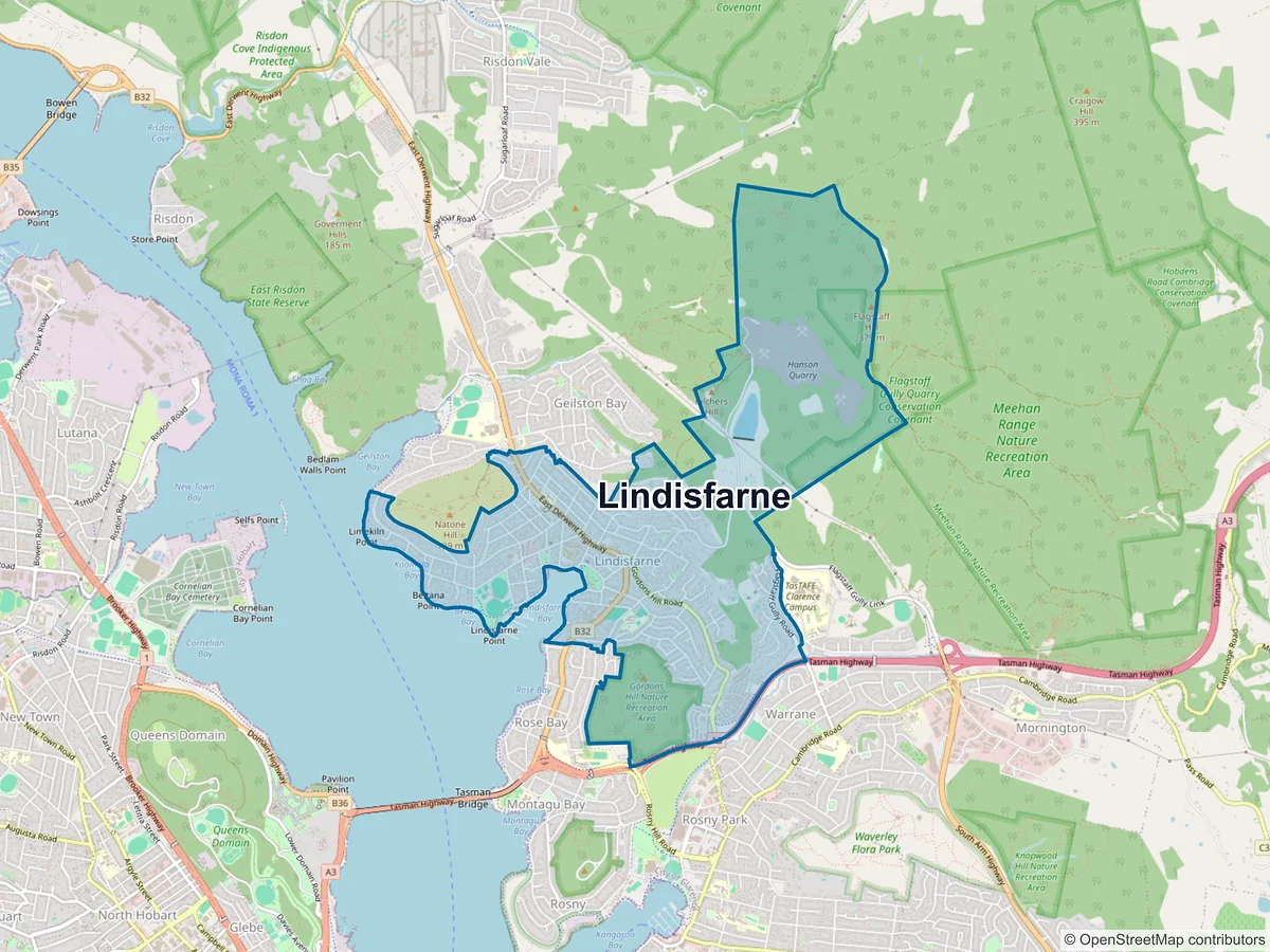 Map of Lindisfarne, TAS, Australia