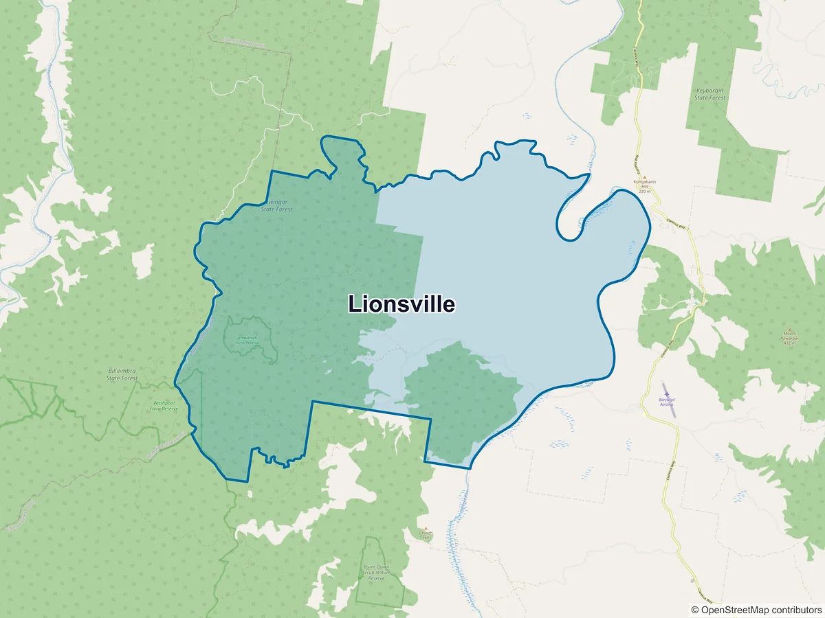 Map of Lionsville, NSW, Australia