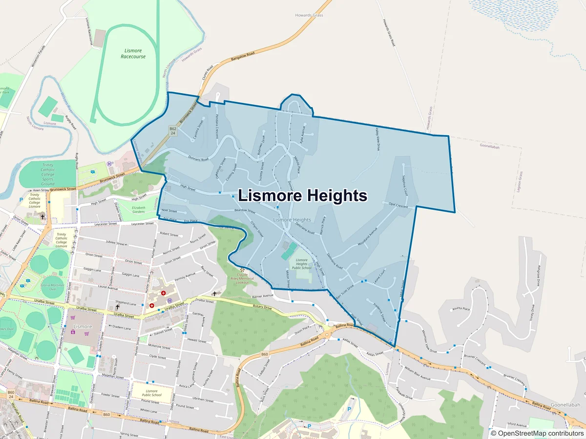 Map of Lismore Heights, NSW, Australia