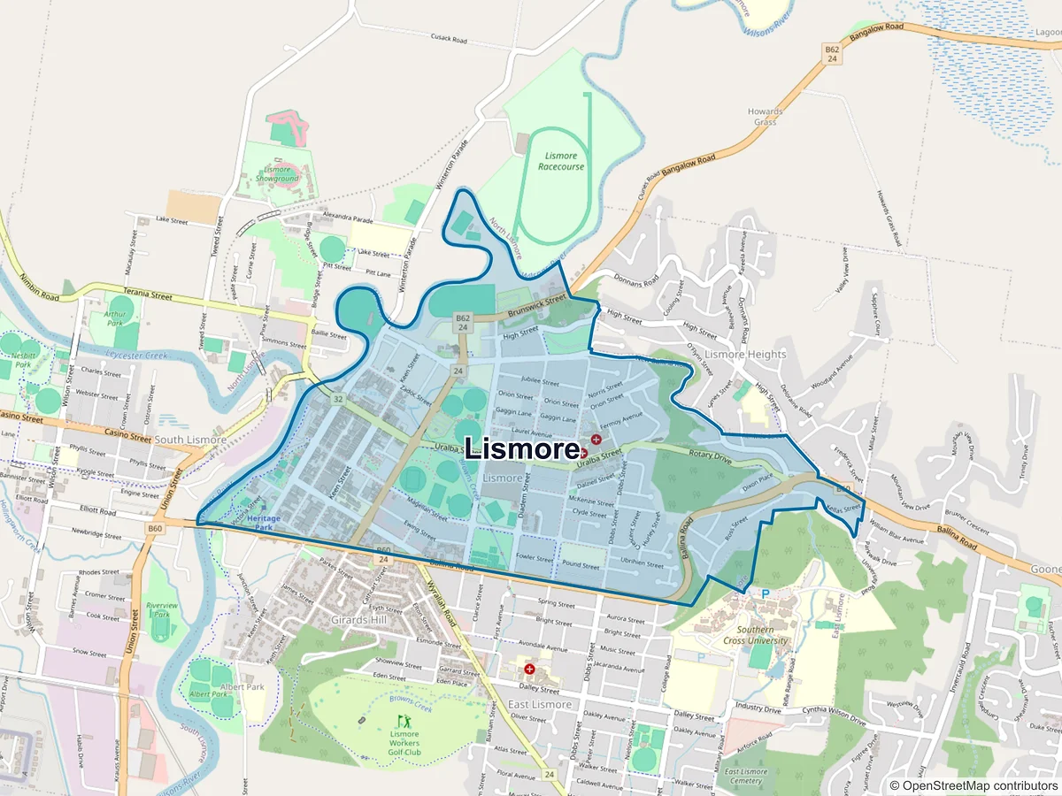 Map of Lismore, NSW, Australia