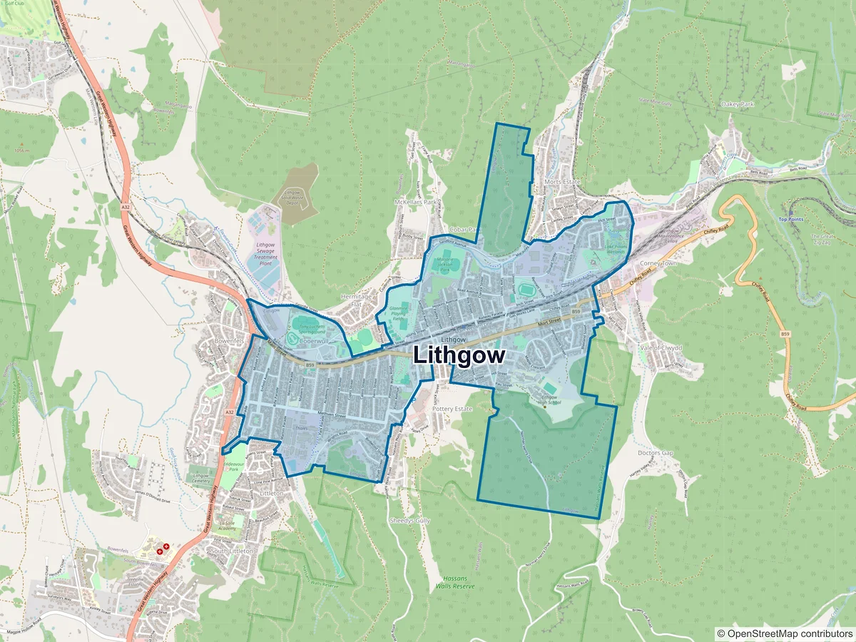 Map of Lithgow, NSW, Australia
