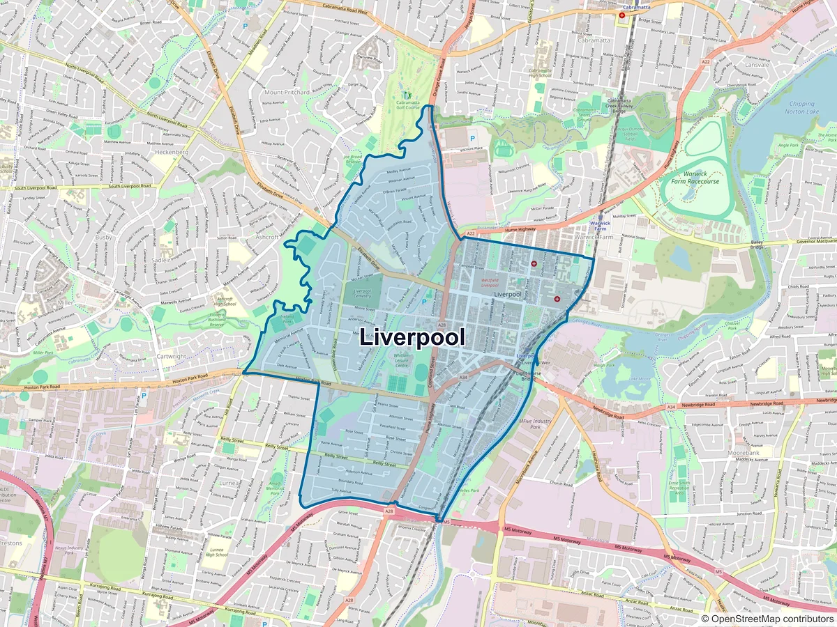 Map of Liverpool, NSW, Australia