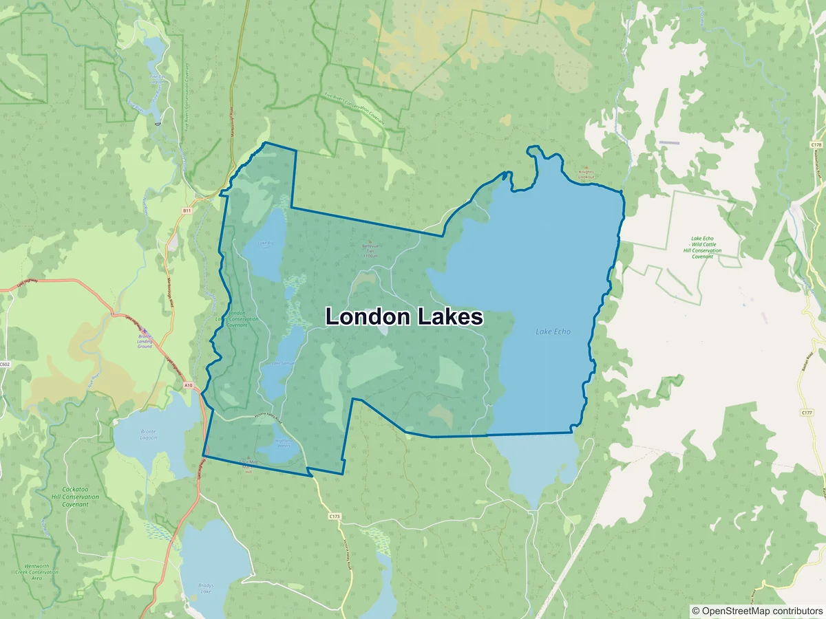 Map of London Lakes, TAS, Australia