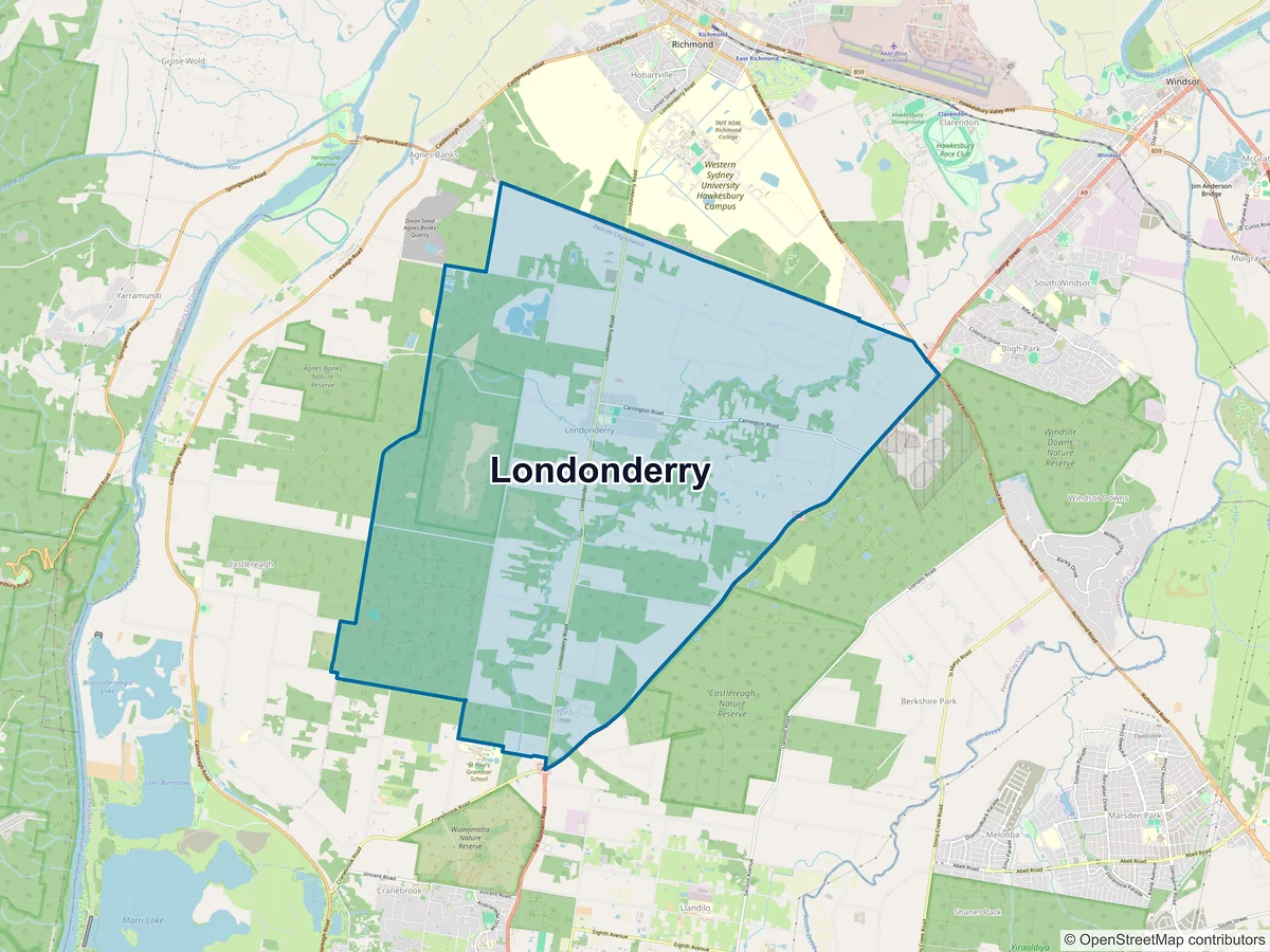 Map of Londonderry, NSW, Australia