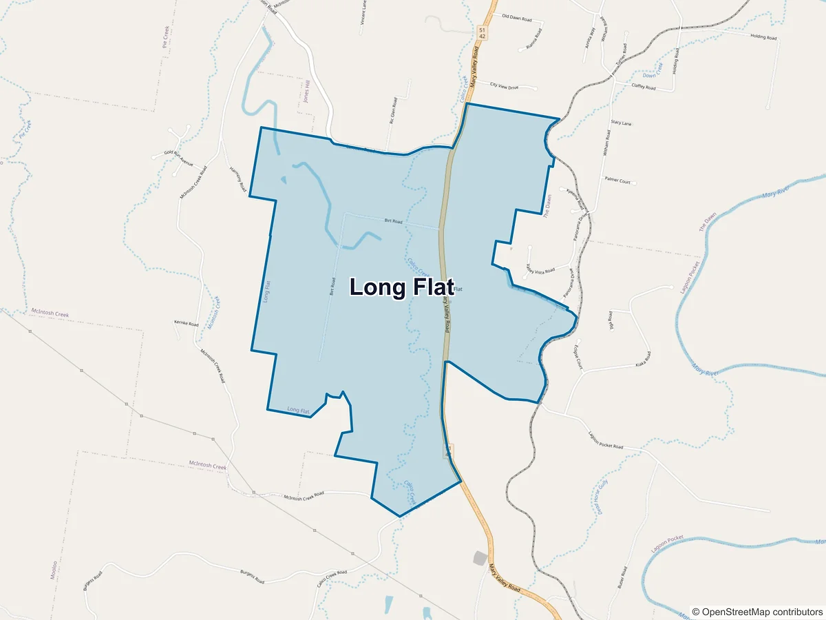Map of Long Flat, QLD, Australia