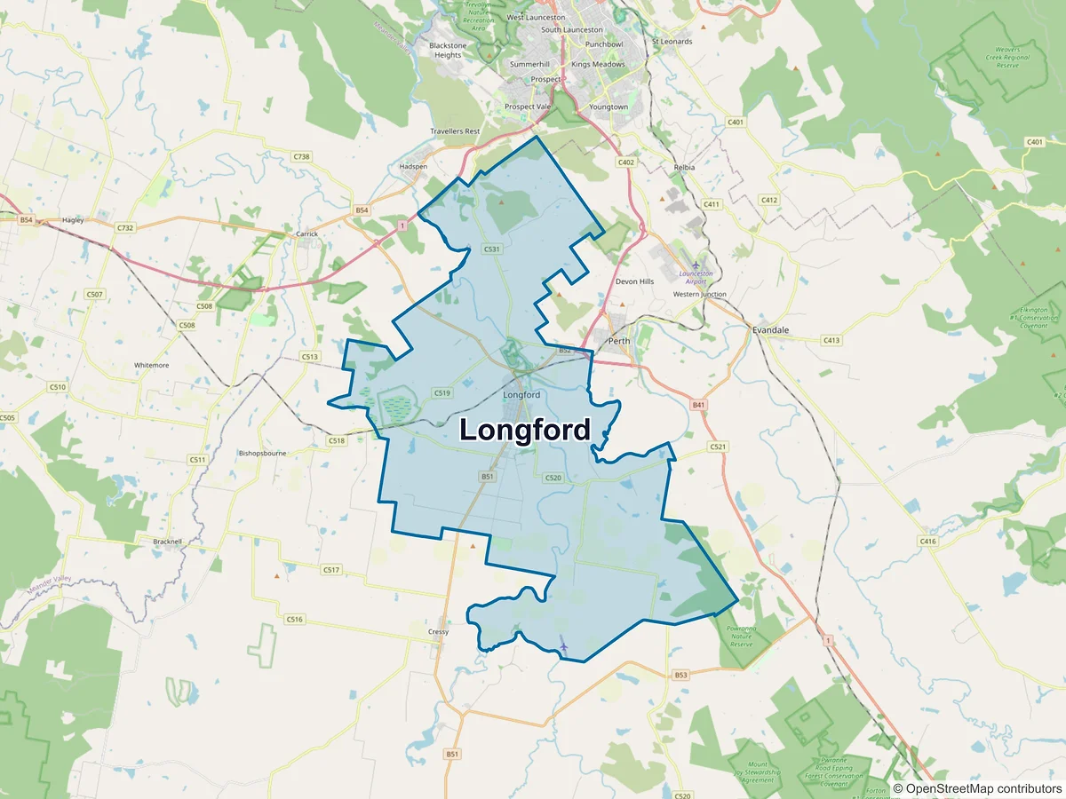 Map of Longford, TAS, Australia