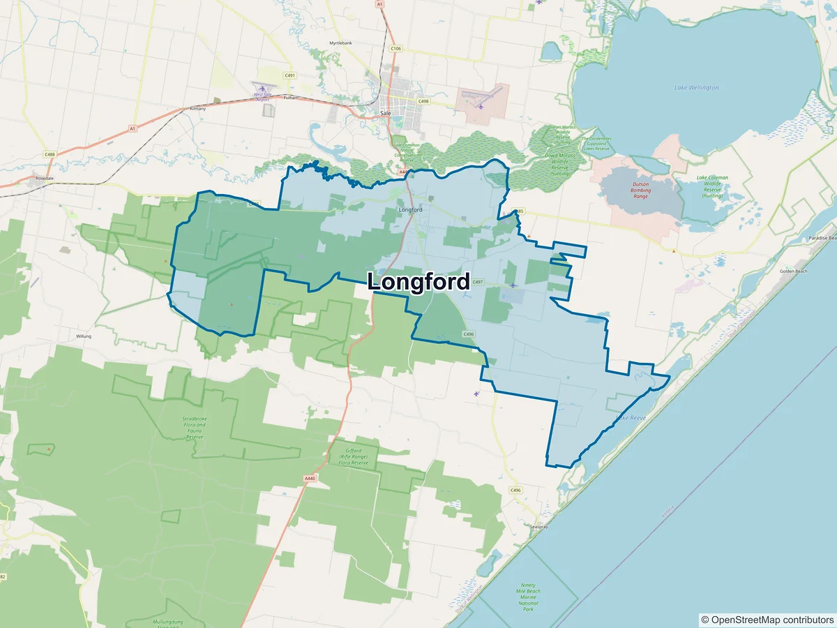 Map of Longford, VIC, Australia