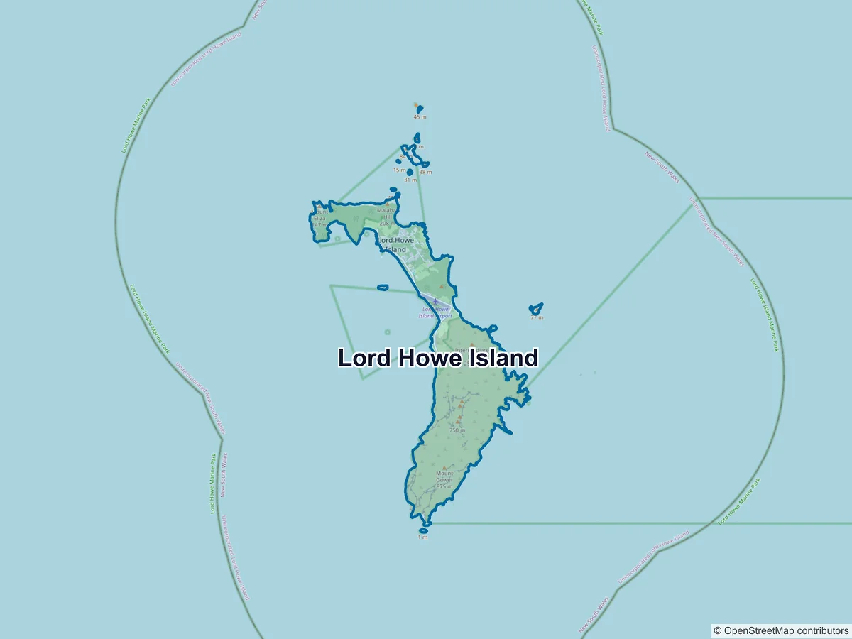 Map of Lord Howe Island, NSW, Australia