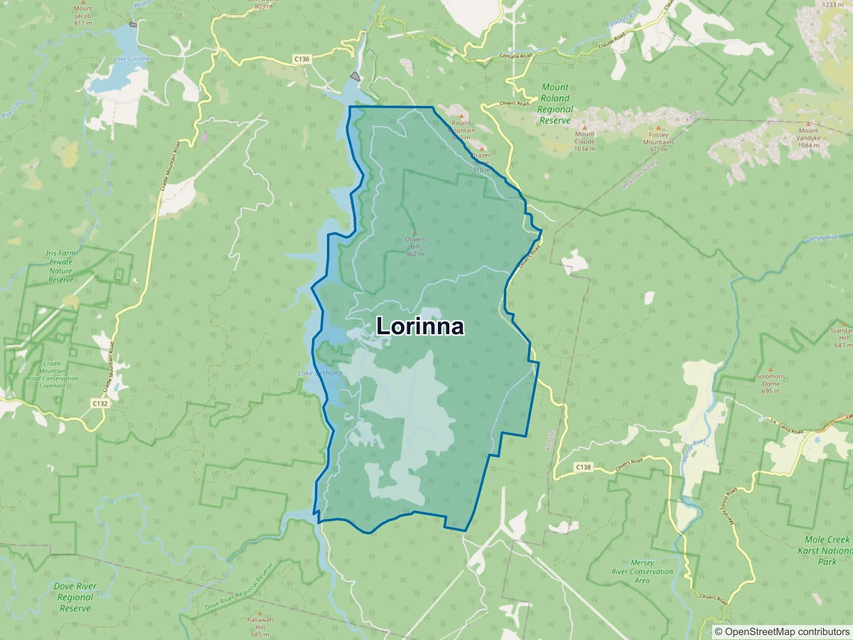 Map of Lorinna, TAS, Australia