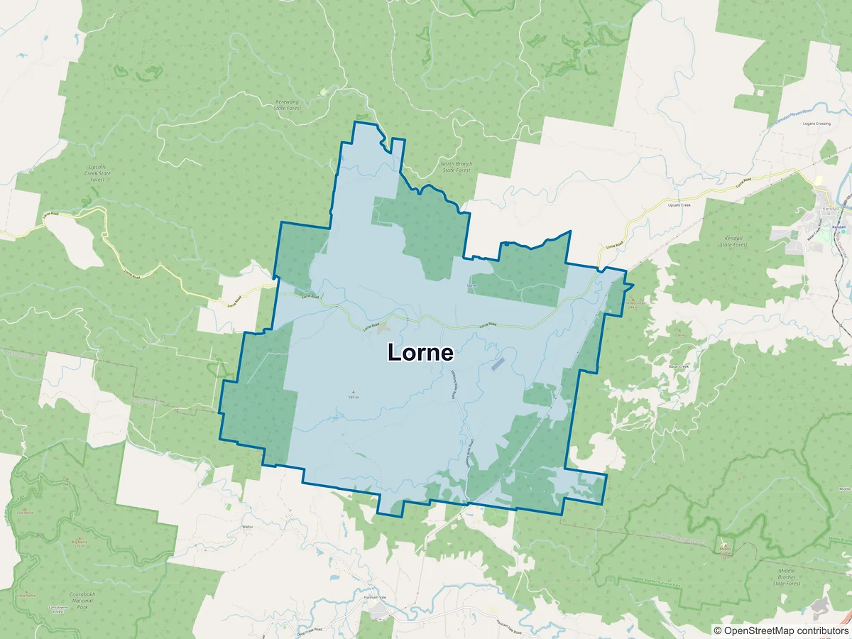 Map of Lorne, NSW, Australia