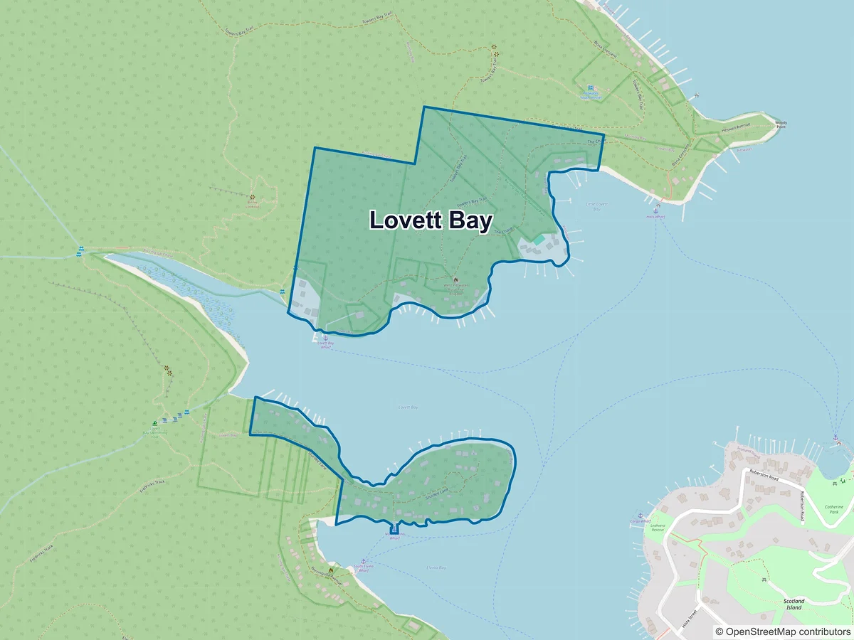 Map of Lovett Bay, NSW, Australia