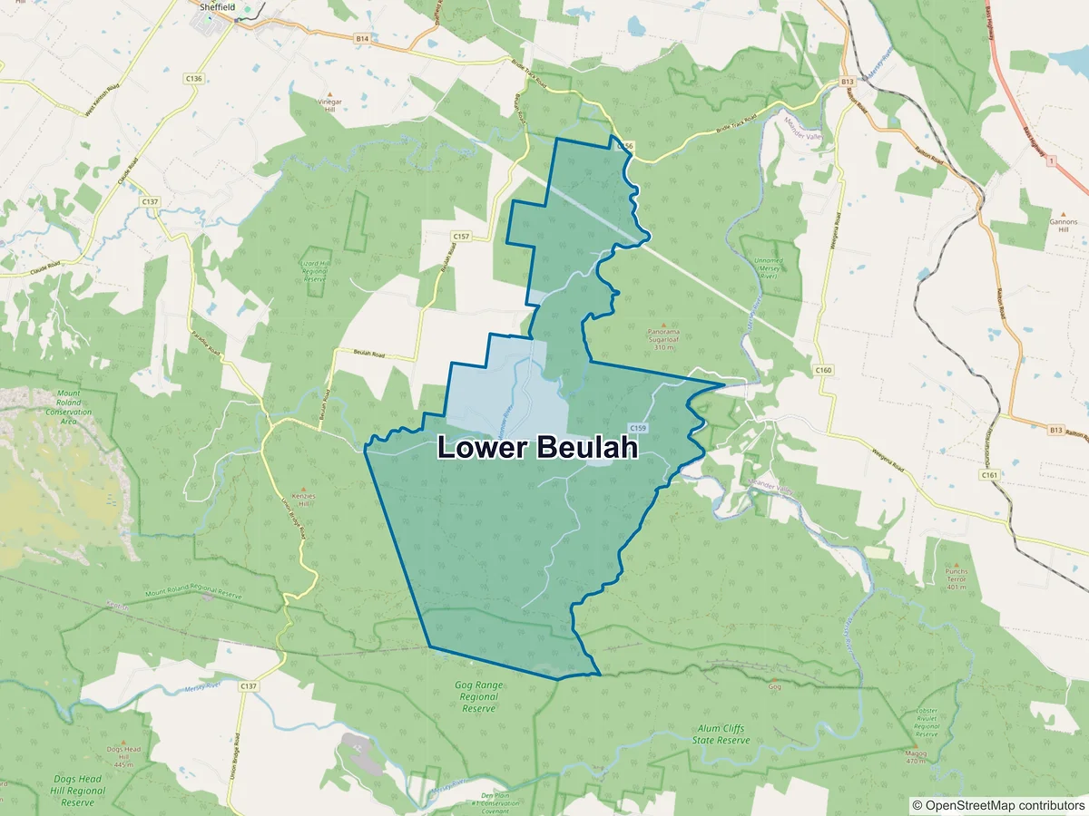 Map of Lower Beulah, TAS, Australia