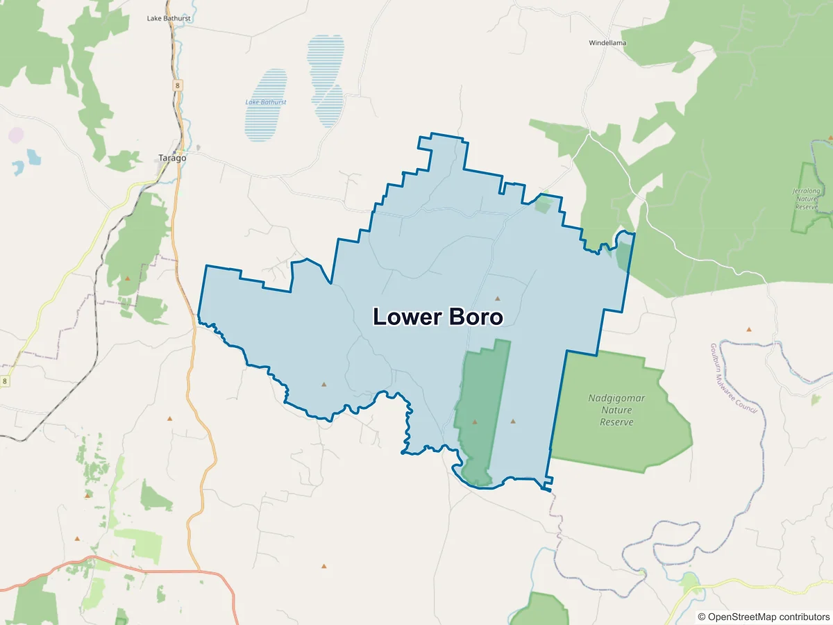 Map of Lower Boro, NSW, Australia