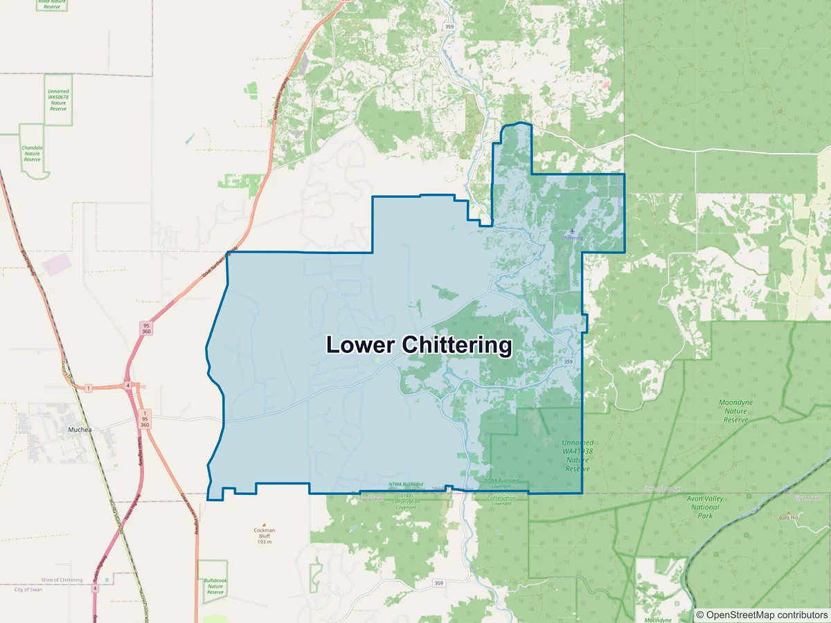 Map of Lower Chittering, WA, Australia