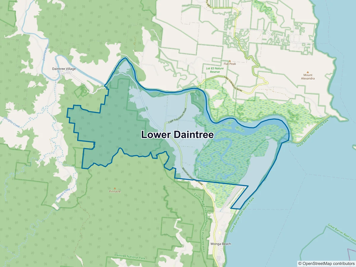Map of Lower Daintree, QLD, Australia