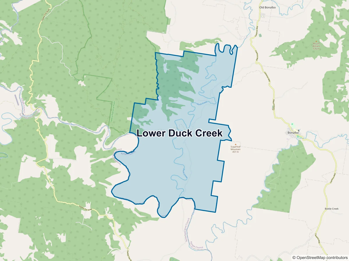 Map of Lower Duck Creek, NSW, Australia