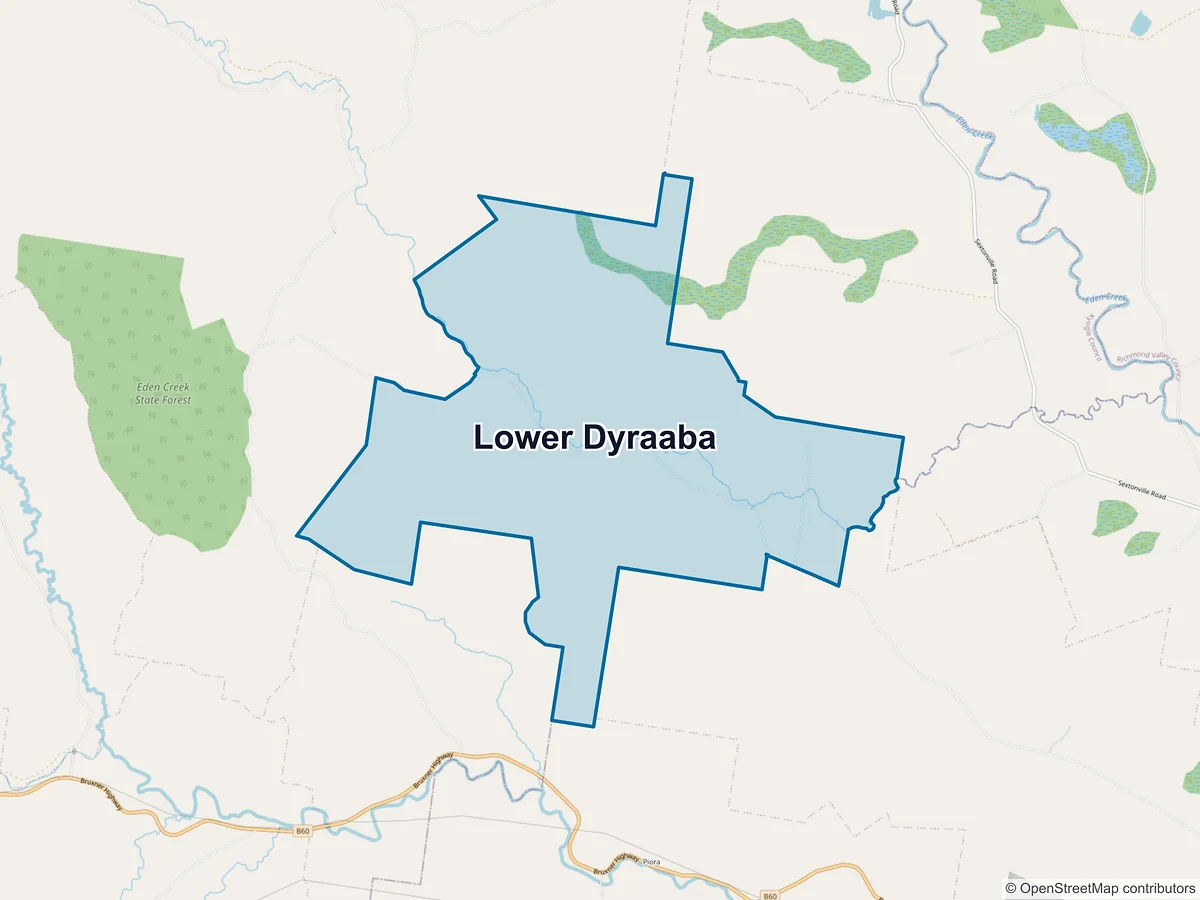 Map of Lower Dyraaba, NSW, Australia