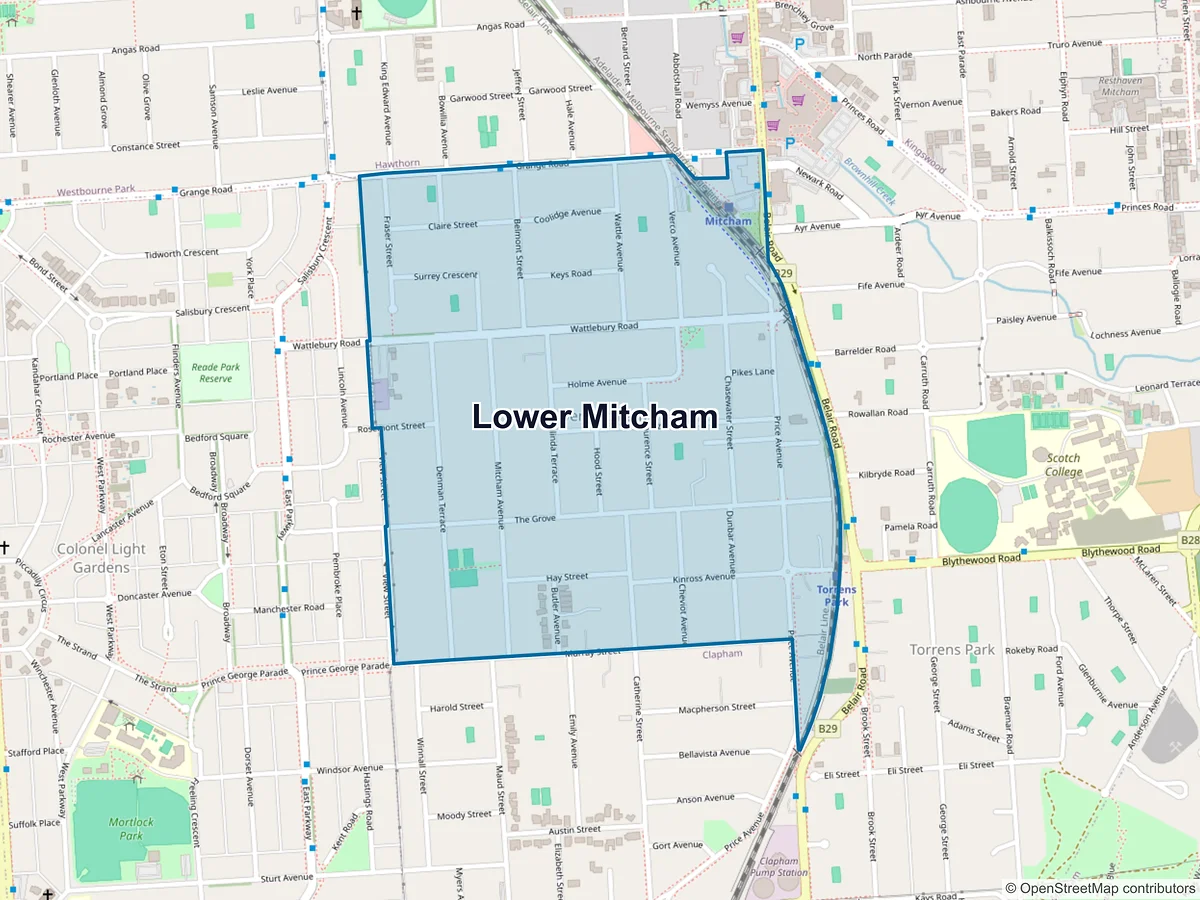 Map of Lower Mitcham, SA, Australia