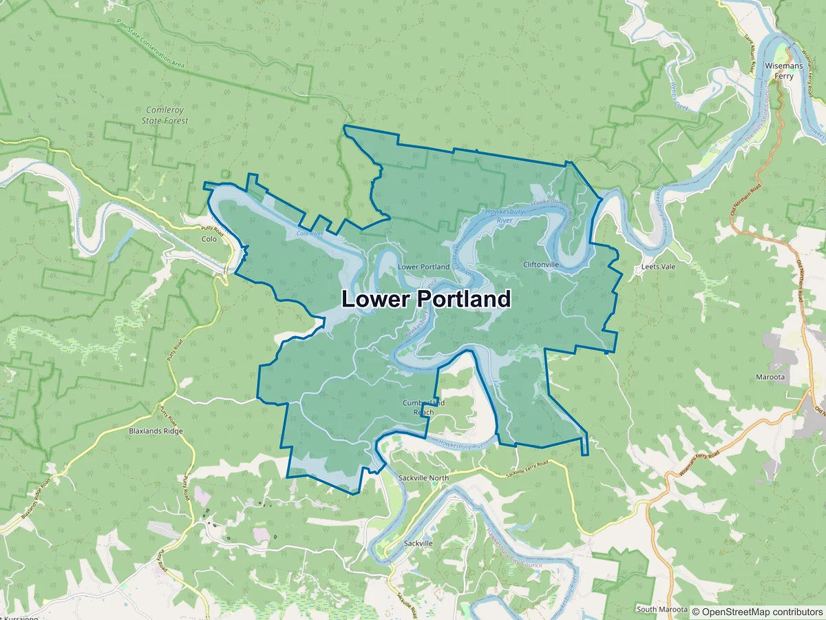 Map of Lower Portland, NSW, Australia