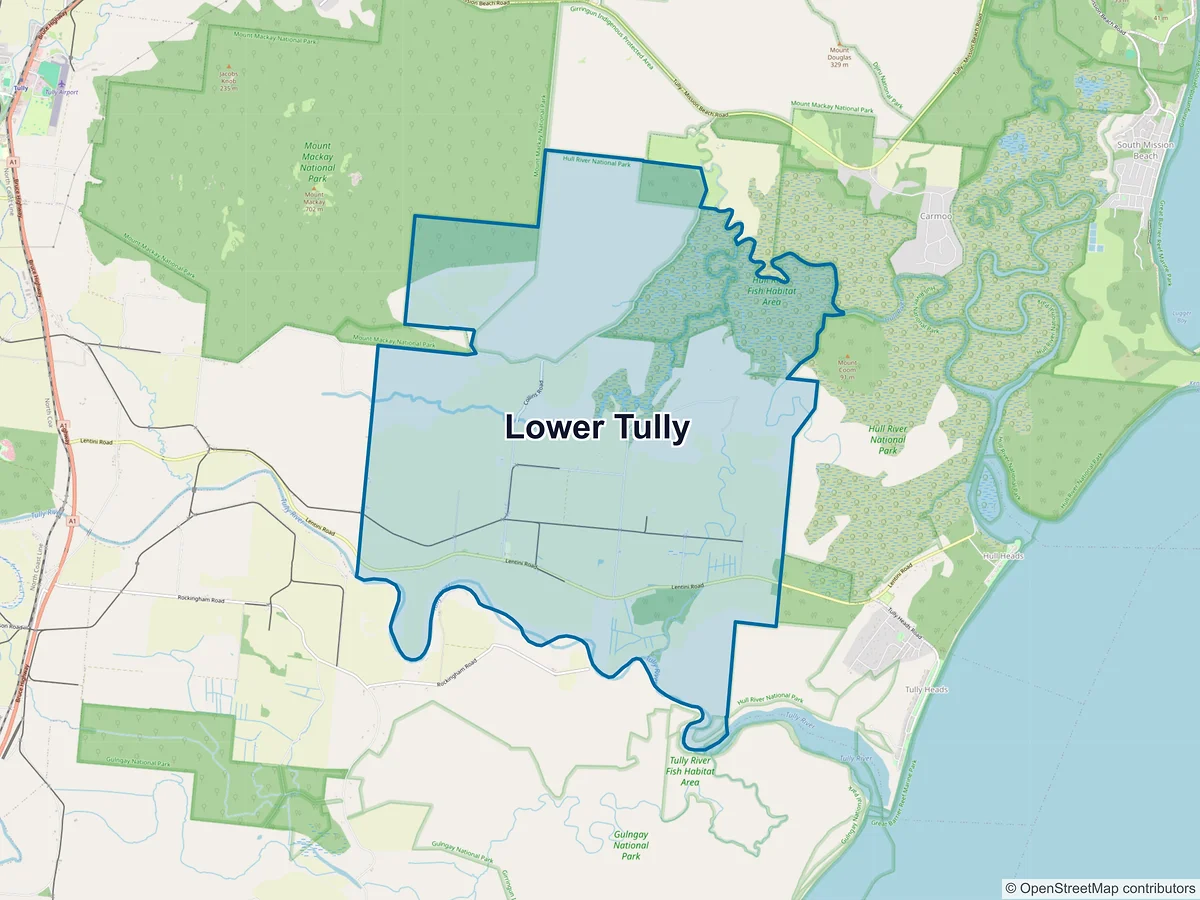 Map of Lower Tully, QLD, Australia