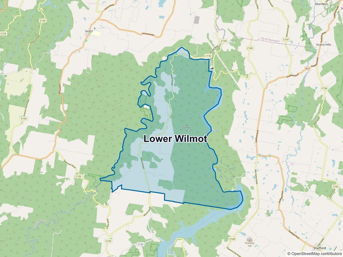 Map of Lower Wilmot, TAS, Australia