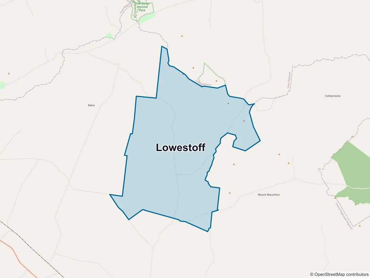 Map of Lowestoff, QLD, Australia
