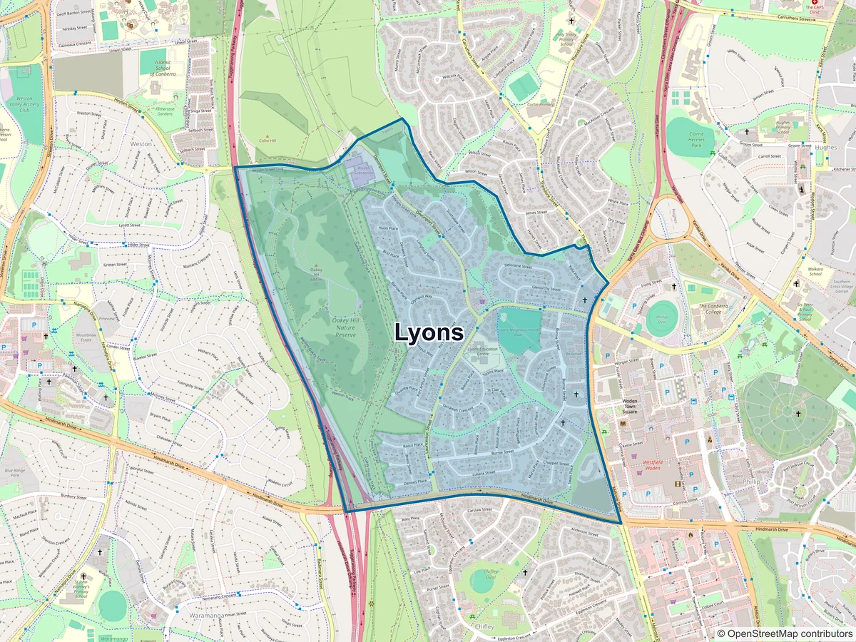 Map of Lyons, ACT, Australia