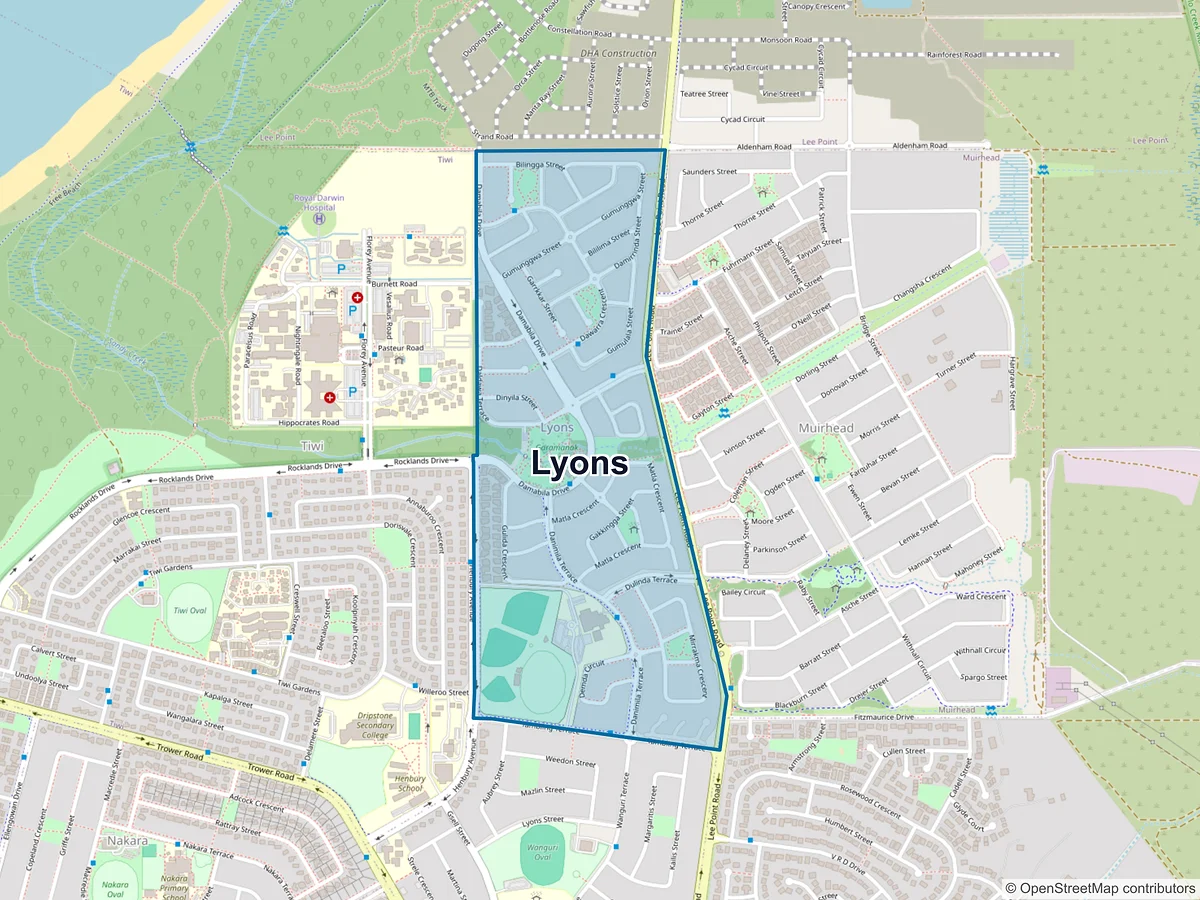 Map of Lyons, NT, Australia