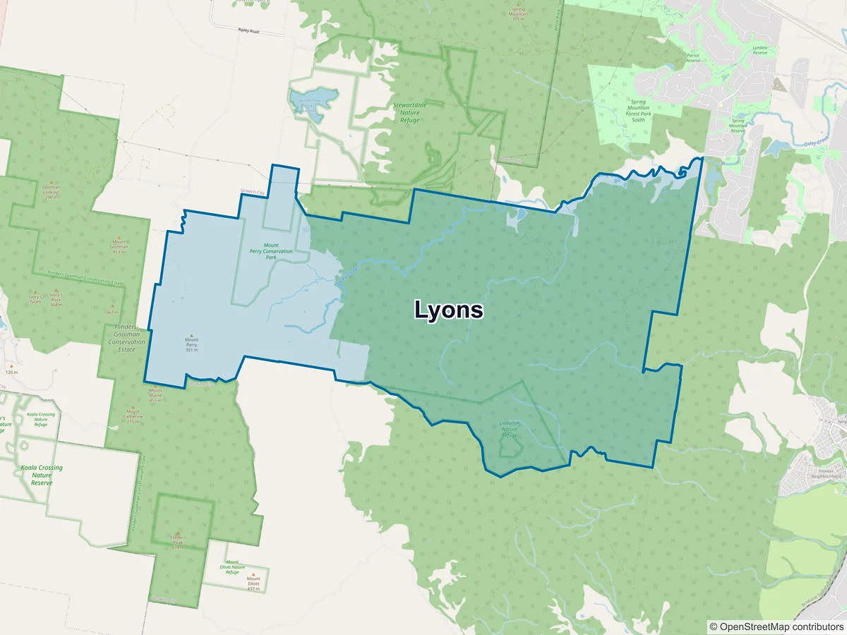 Map of Lyons, QLD, Australia