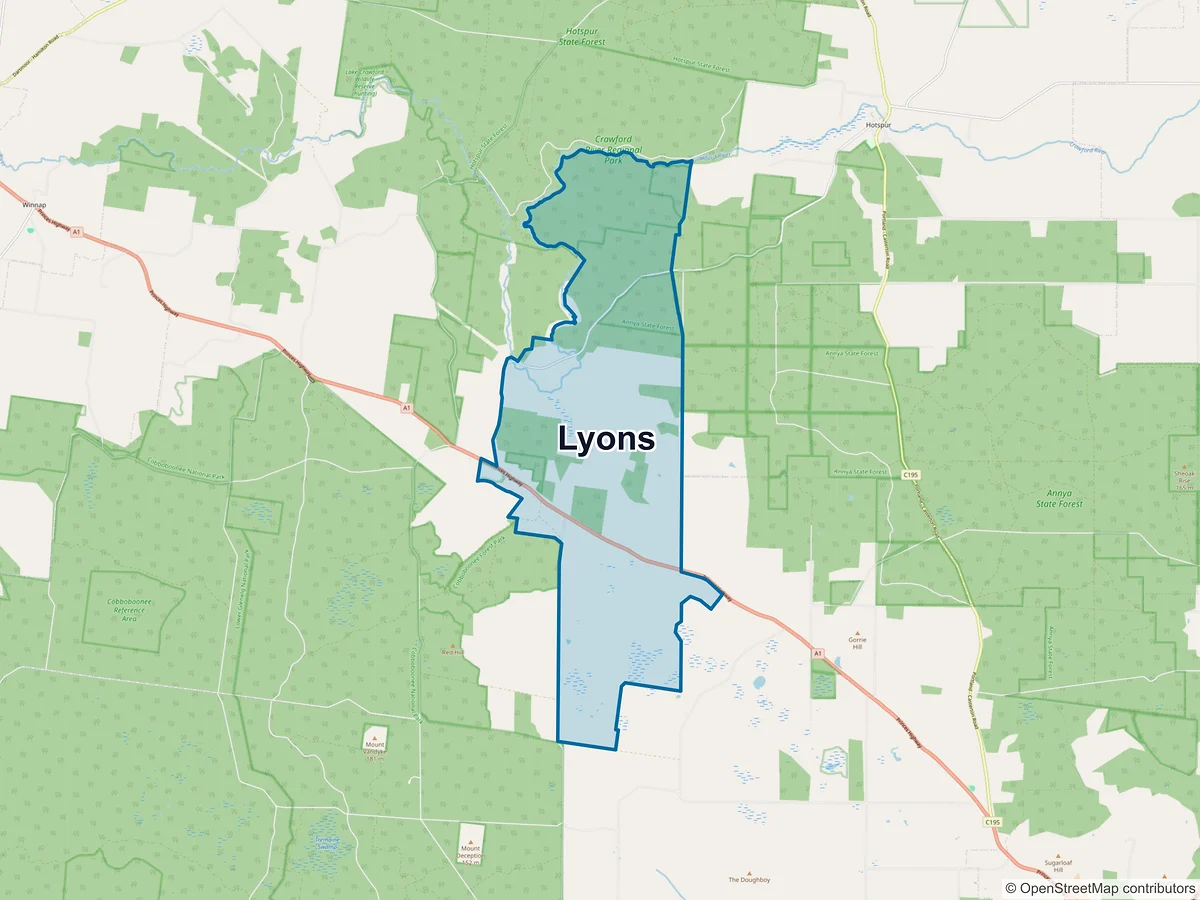 Map of Lyons, VIC, Australia
